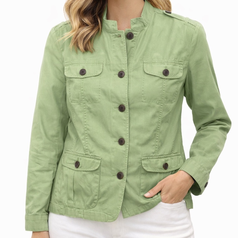 Land's End Lime Green Cotton Button Utility Jacket